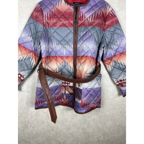 Women Polo Ralph Lauren Tricot Quilted Bomber Jacket With Genuine Leather Small - Picture 9 of 12